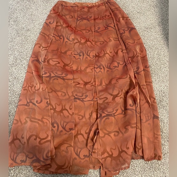 Un Jour Ailleurs Orange Vintage Print Full Length Skirt Women's Size 10 FR 40 - Picture 2 of 7